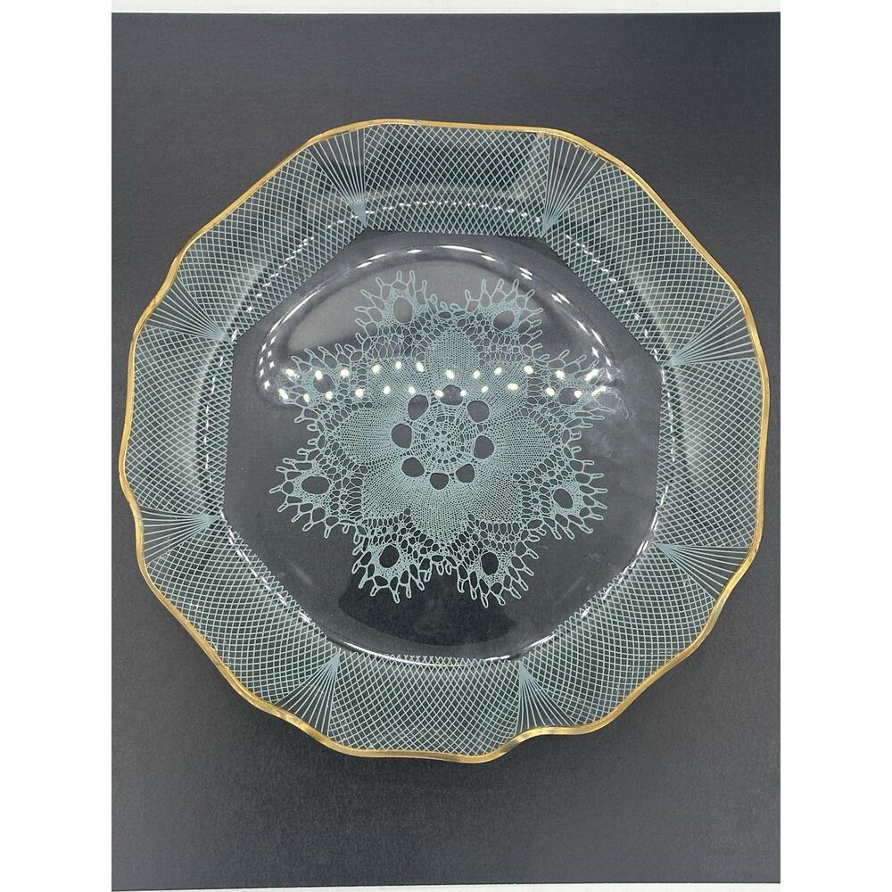 Vintage Crystal Clear Studios Plate Lace Design and Gold 22 K Edges 5.75”